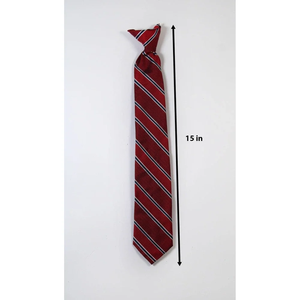 Red Striped Clip-On Necktie Navy White Diagonal Stripe Herringbone 15 Inch